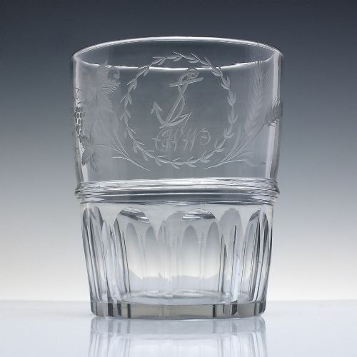 RARE GEORGIAN REGENCY ENGRAVED 'FLIP' GLASS TUMBLER C1830 15 PINTS