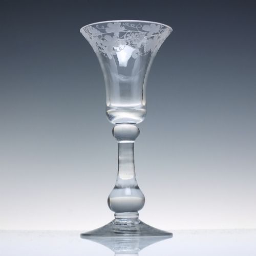GEORGIAN ENGRAVED LIGHT BALUSTER WINE GLASS C173540 - ADDITIONAL PHOTO 1
