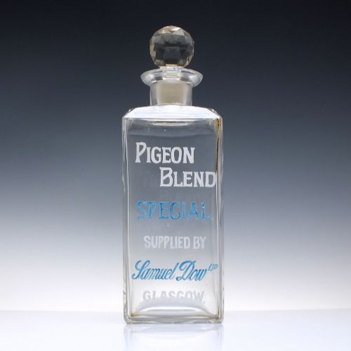RARE ENAMELLED GLASGOW 19TH CENTURY SCOTTISH PIGEON BLEND GLASS WHISKY DECANTER C1870