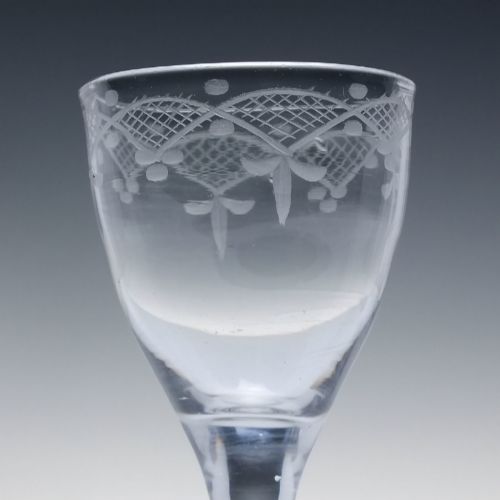 PAIR 18TH CENTURY ENGRAVED WHISKY DRAM GLASSES C1740 WITH FOLDED FEET - ADDITIONAL PHOTO 2