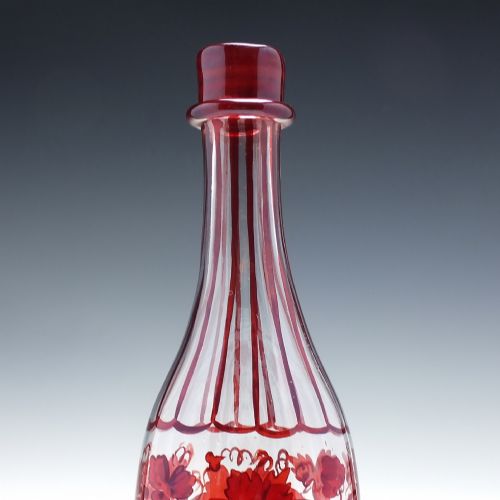 ANTIQUE 19TH CENTURY HAND PAINTED GLASS DECANTER OR SERVING BOTTLE C1860 - ADDITIONAL PHOTO 4