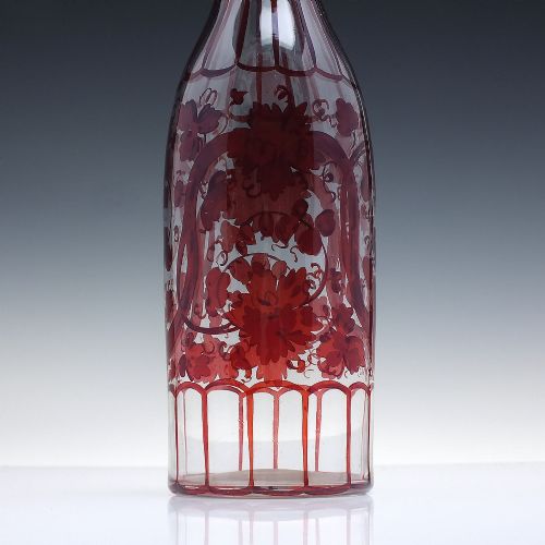 ANTIQUE 19TH CENTURY HAND PAINTED GLASS DECANTER OR SERVING BOTTLE C1860 - ADDITIONAL PHOTO 3
