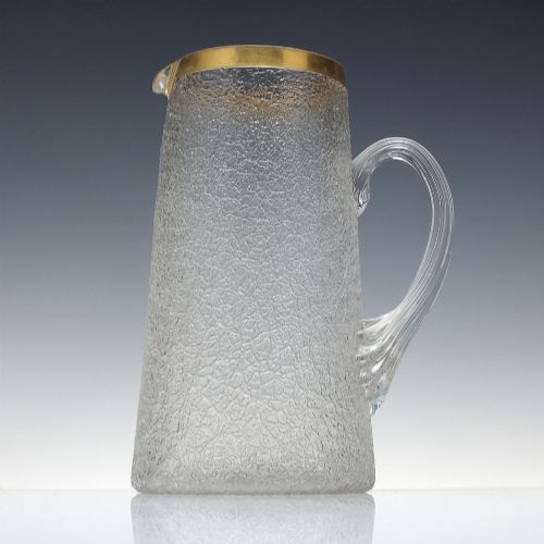 Tall 19th-century Overshot Glass Water Jug Pitcher with Gilded Rim C1880