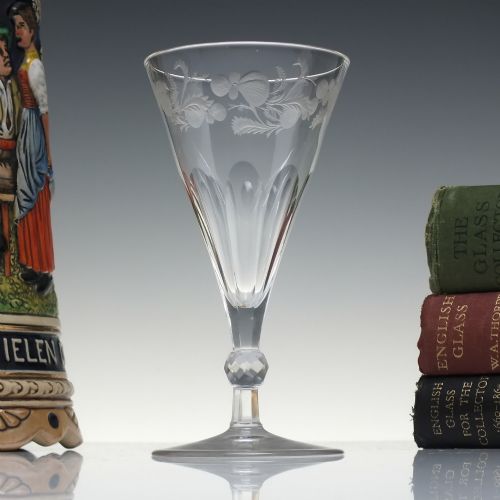 19th Century Victorian Engraved Facet Cut Wine Glasses C1850