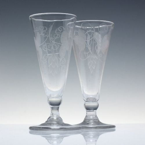 Pair of Georgian Engraved Beer & Ale Glasses C1770