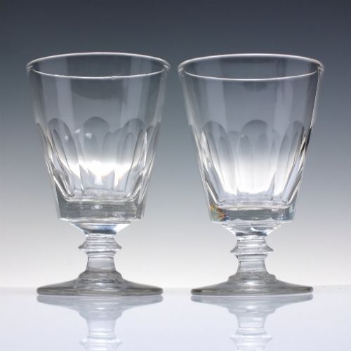 fig 1. A pair of clear Victorian glass rummers with slice-cut bowls on short knopped stems and flat round feet.