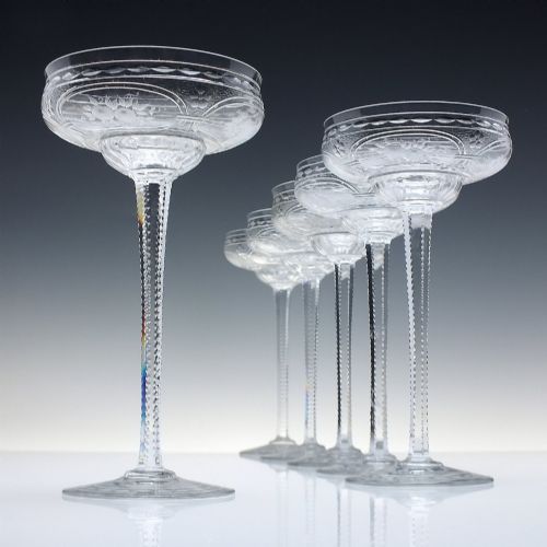 Rare Set of Six Nouveau Baccarat Vallee Tall Champagne Glasses C1902-10