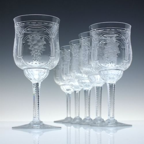 A Rare Set of Six Art Nouveau Baccarat Vallee Large Red Wine Goblets C1902-10