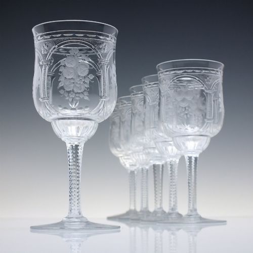 A Rare Set of Six Art Nouveau Baccarat Vallee White Wine Glasses C1902-10