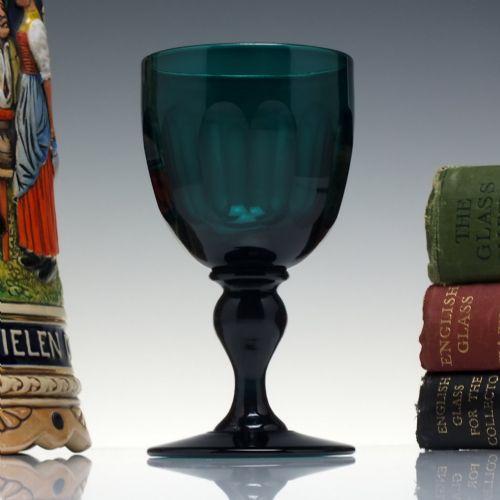 19th Century Turqoise Green Cut Wine Glass C1820
