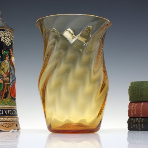 Rare Edinburgh Crystal E&l Amber Flower Vase C1927-1939