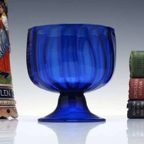 Georgian Bristol Blue Ribbed Glass Sugar Bowl C1850
