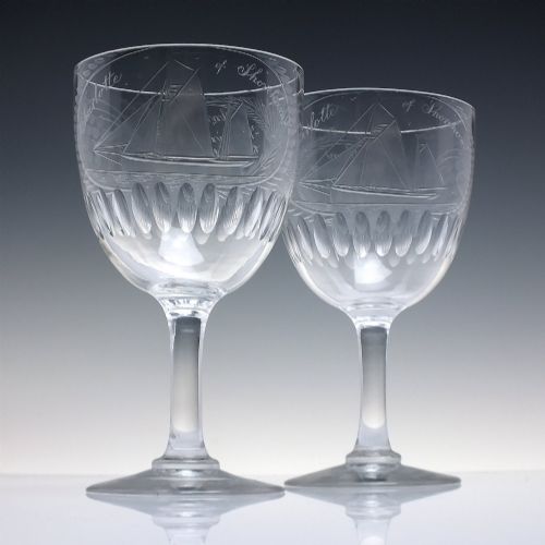 Pair of Victorian Engraved Presentation Maritime Wine Goblets – Charlotte of Shoreham C1865–75