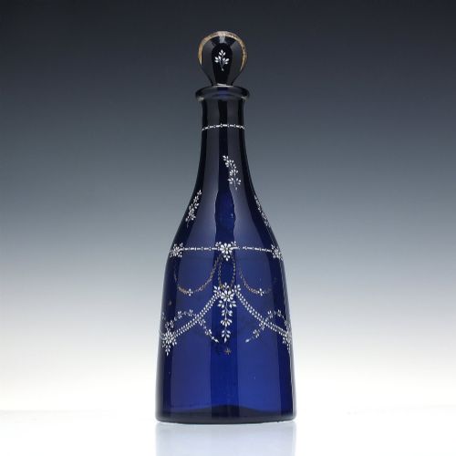 fig 1. 19th Century Enamelled Bohemian Blue Glass Taper Decanter c1820-30