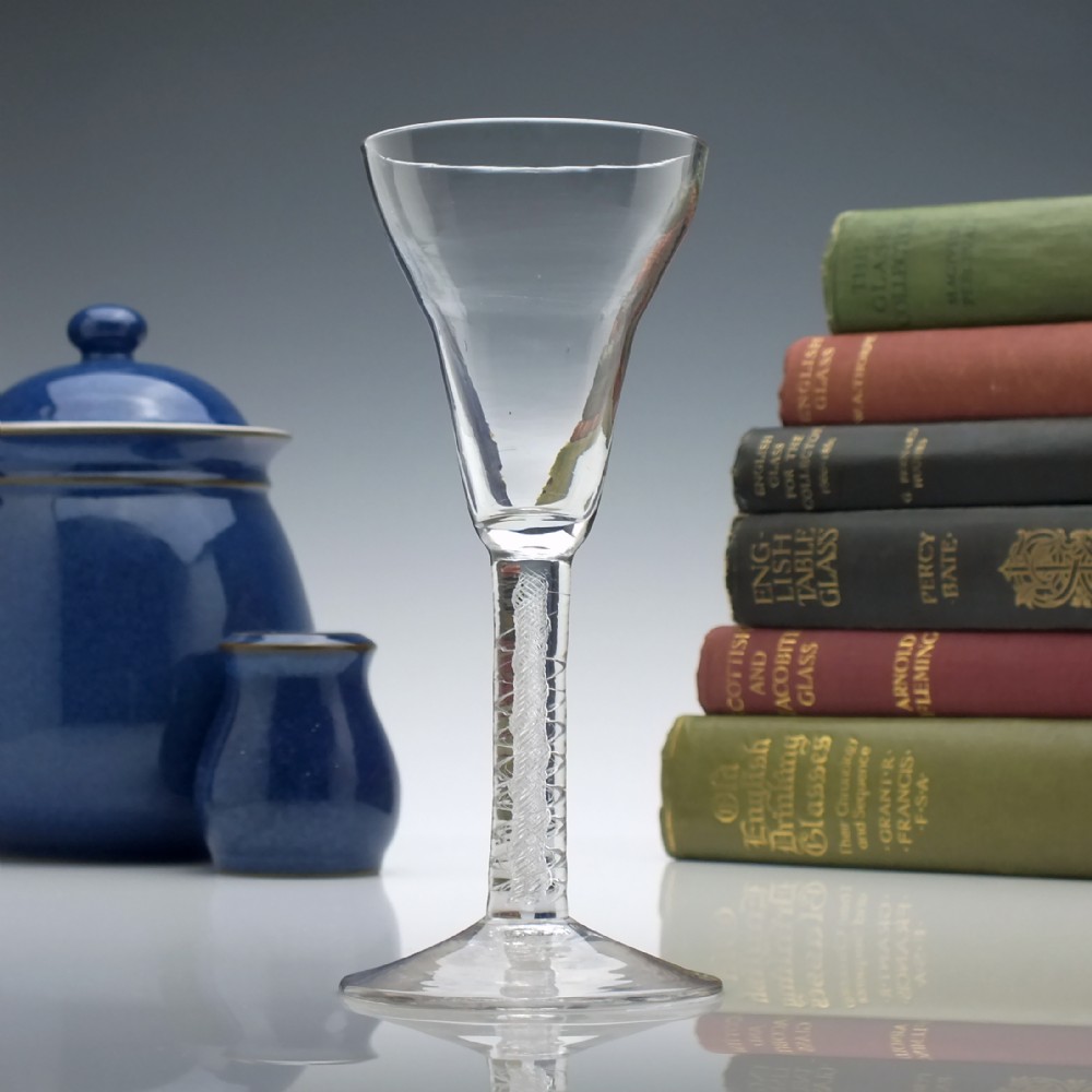 Rare Georgian Double Series Pan Top Air Twist Wine Glass c1750
