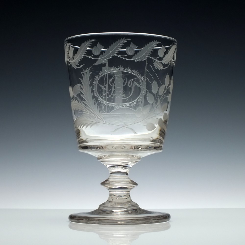 Union Engraved 19th Century Glass Rummer with Paddle Steamer c1810