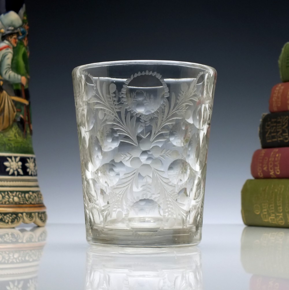 Cut and Engraved 18th Century Bohemian Glass Tumbler c1720