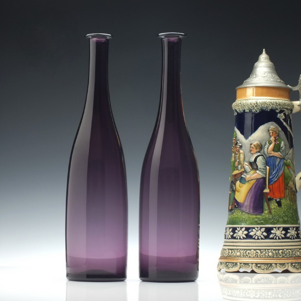 Pair of 19th Century Victorian Amethyst Glass Serving Bottles c1850