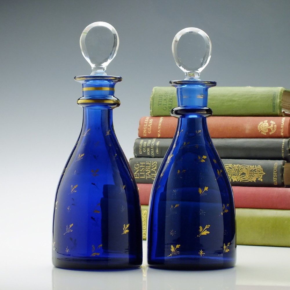 Pair of Blue Antique Georgian Sugar Loaf Glass Decanters c1820