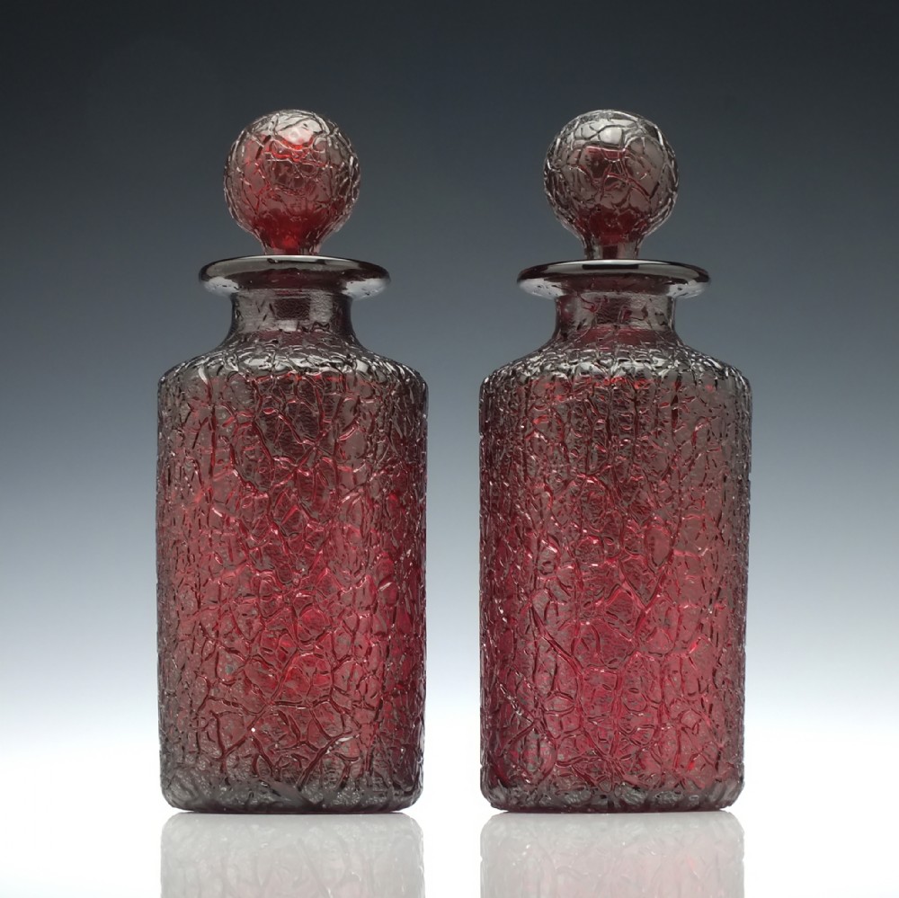Pair of Ruby Glass French Antique Decanters c1870