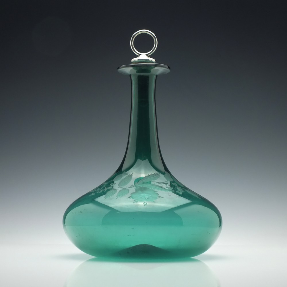 Engraved 19th Century Green Glass Union Decanter c1830