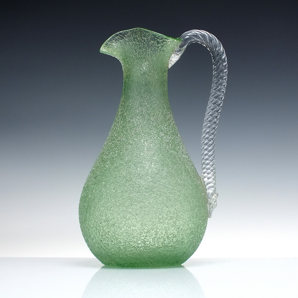 Rare Antique French Baccarat Green Overshot Glass Jug or Pitcher c1916