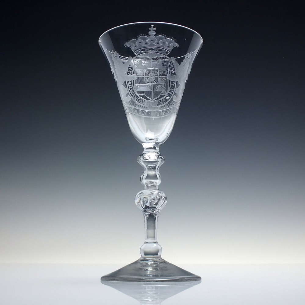 Rare 18th Century Heraldic Armorial Light Baluster Wine Goblet c1755