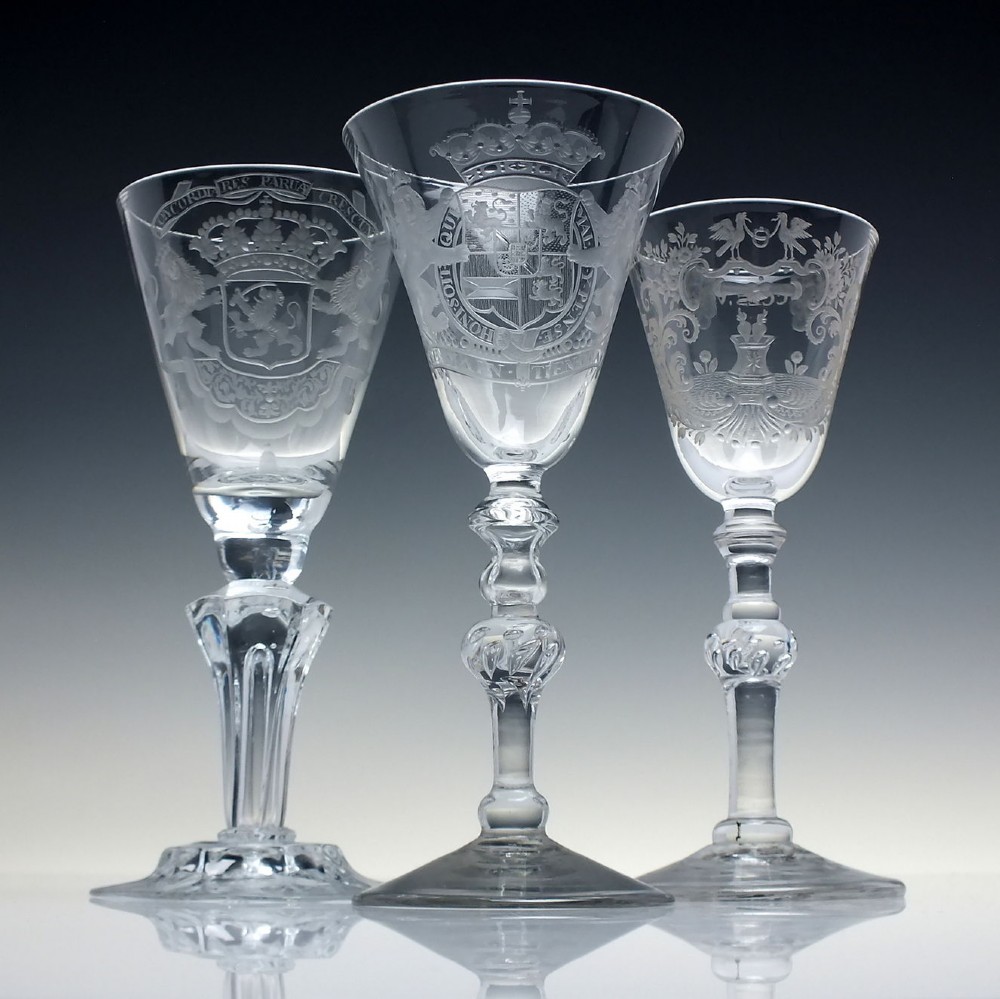 Rare 18th Century Heraldic Armorial Light Baluster Wine Goblet c1755 View II