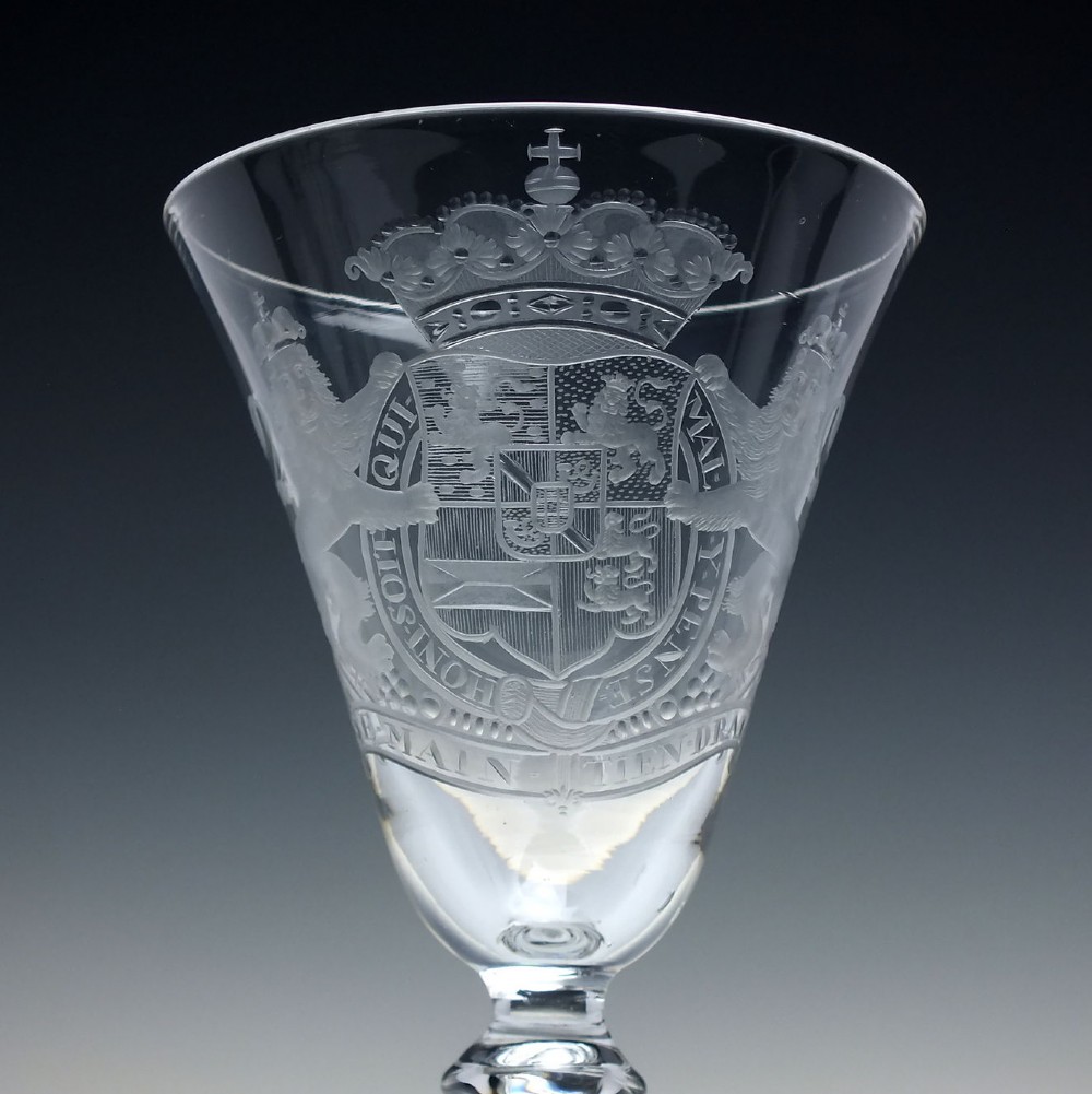 Rare 18th Century Heraldic Armorial Light Baluster Wine Goblet c1755 View III