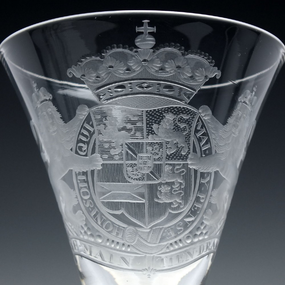 Rare 18th Century Heraldic Armorial Light Baluster Wine Goblet c1755 View IV