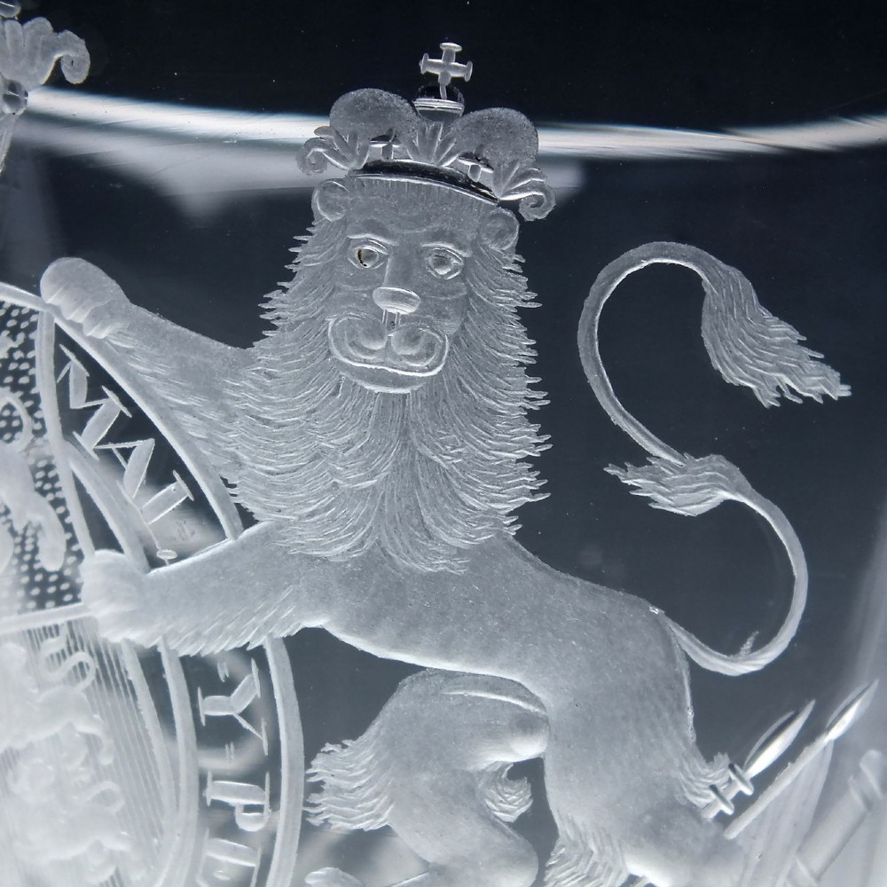 Rare 18th Century Heraldic Armorial Light Baluster Wine Goblet c1755 View IX