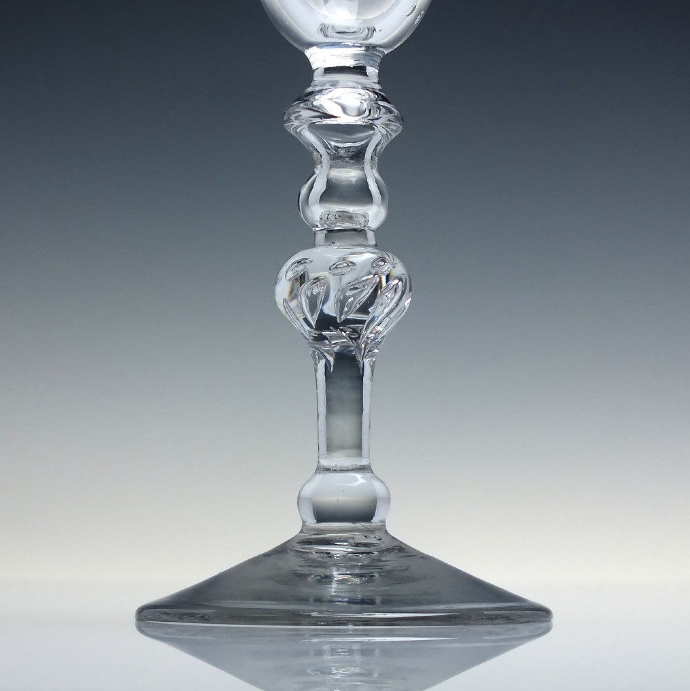 Rare 18th Century Heraldic Armorial Light Baluster Wine Goblet c1755 View X
