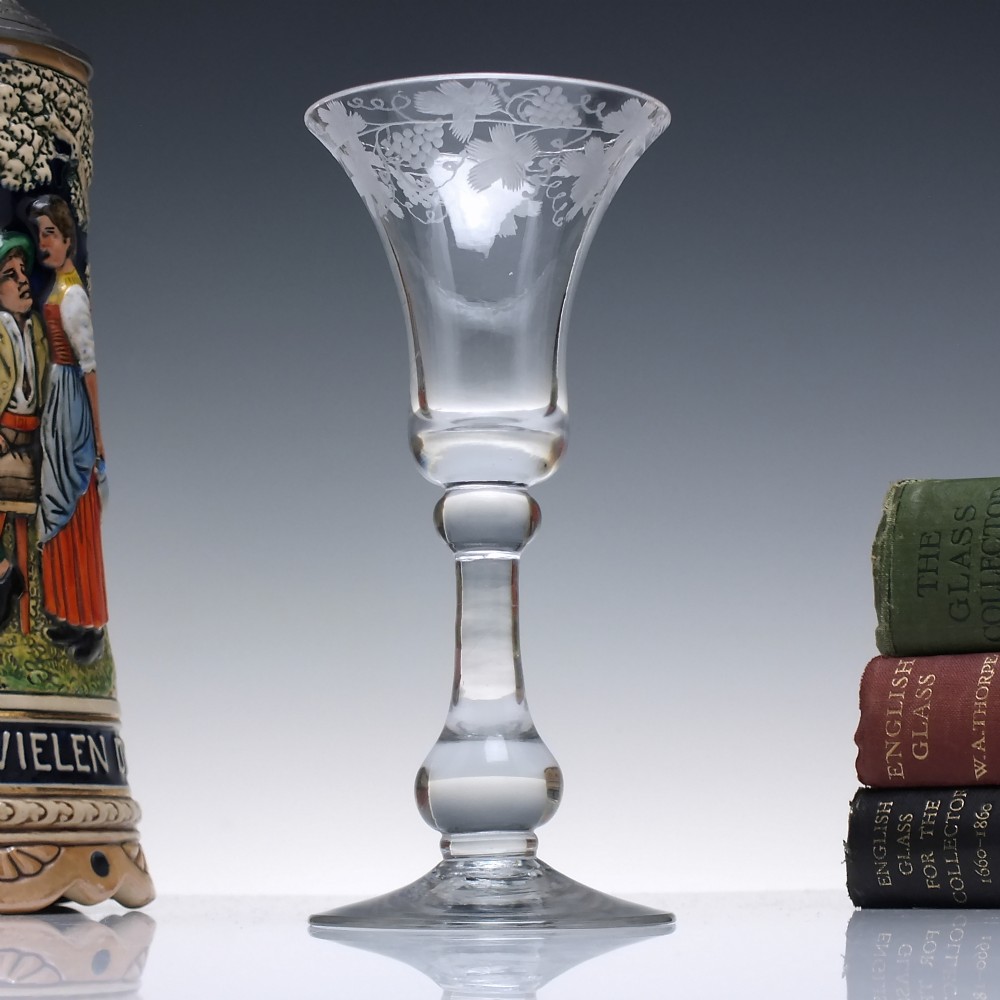 Georgian Engraved Light Baluster Wine Glass c1735-40