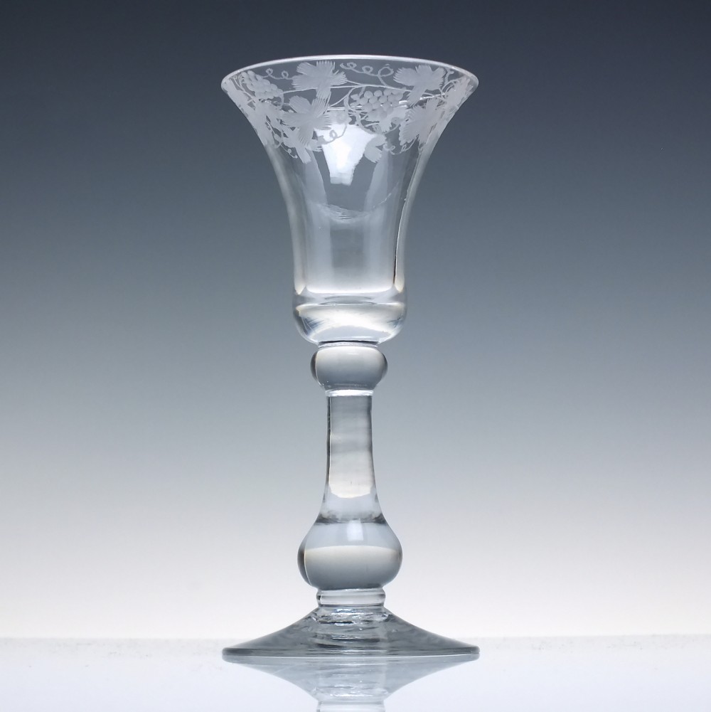 Georgian Engraved Light Baluster Wine Glass c1735-40 View II