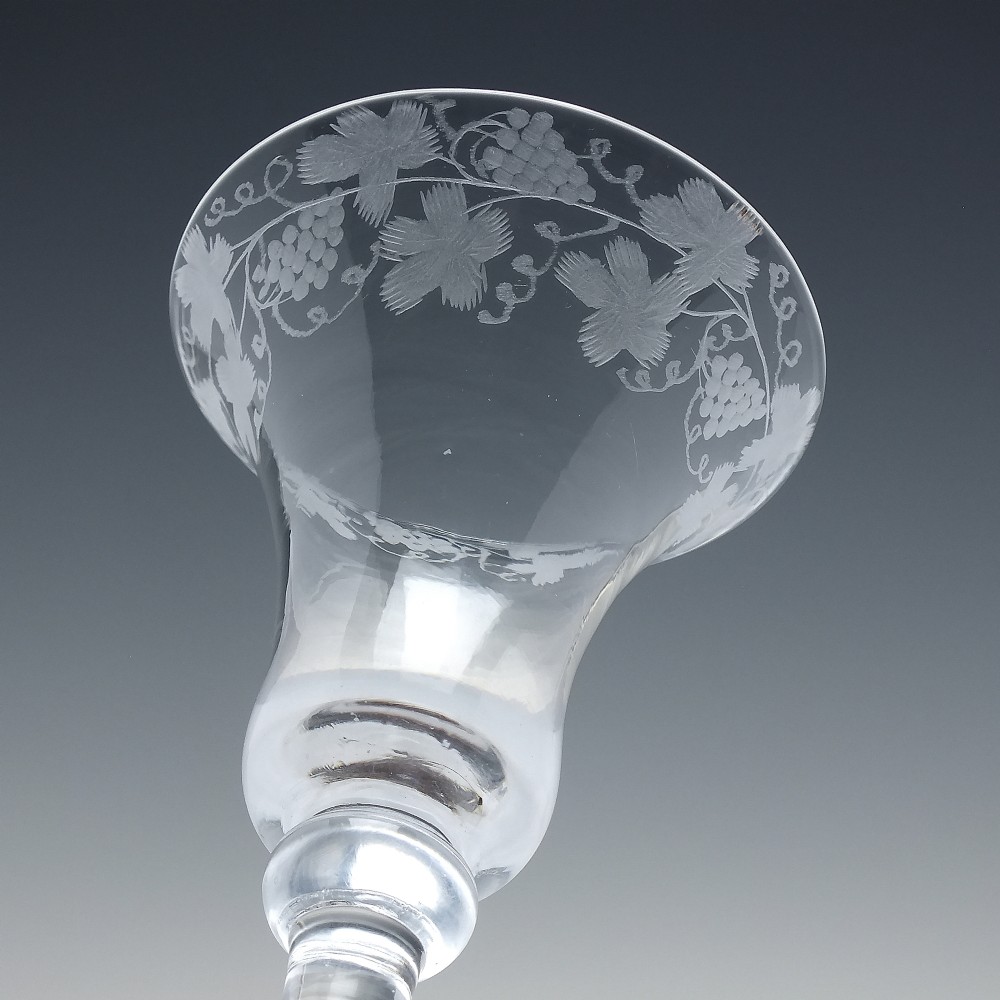Georgian Engraved Light Baluster Wine Glass c1735-40 View IV