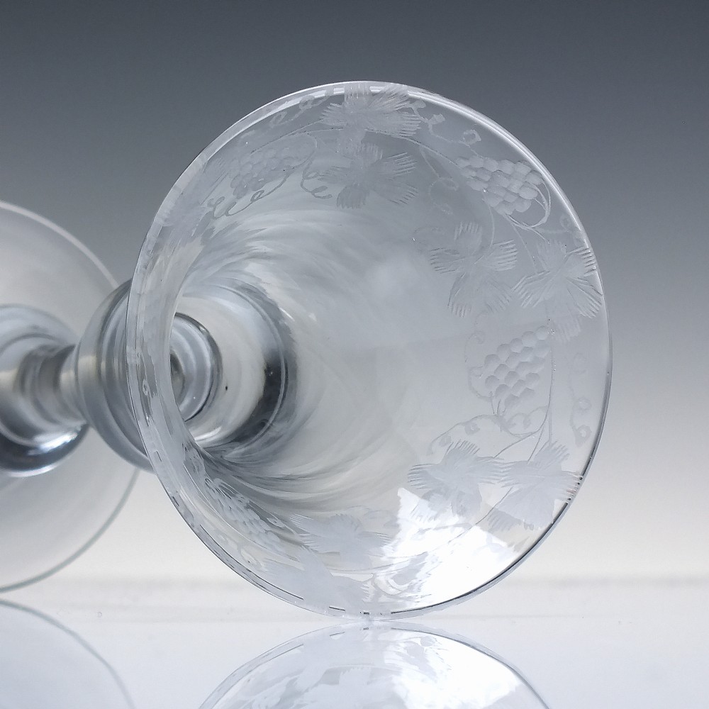 Georgian Engraved Light Baluster Wine Glass c1735-40 View V