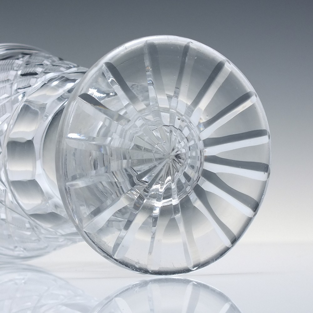 A clear Georgian cut lead crystal glass rummer featuring diamond-patterned facets and a knopped stem. View VI