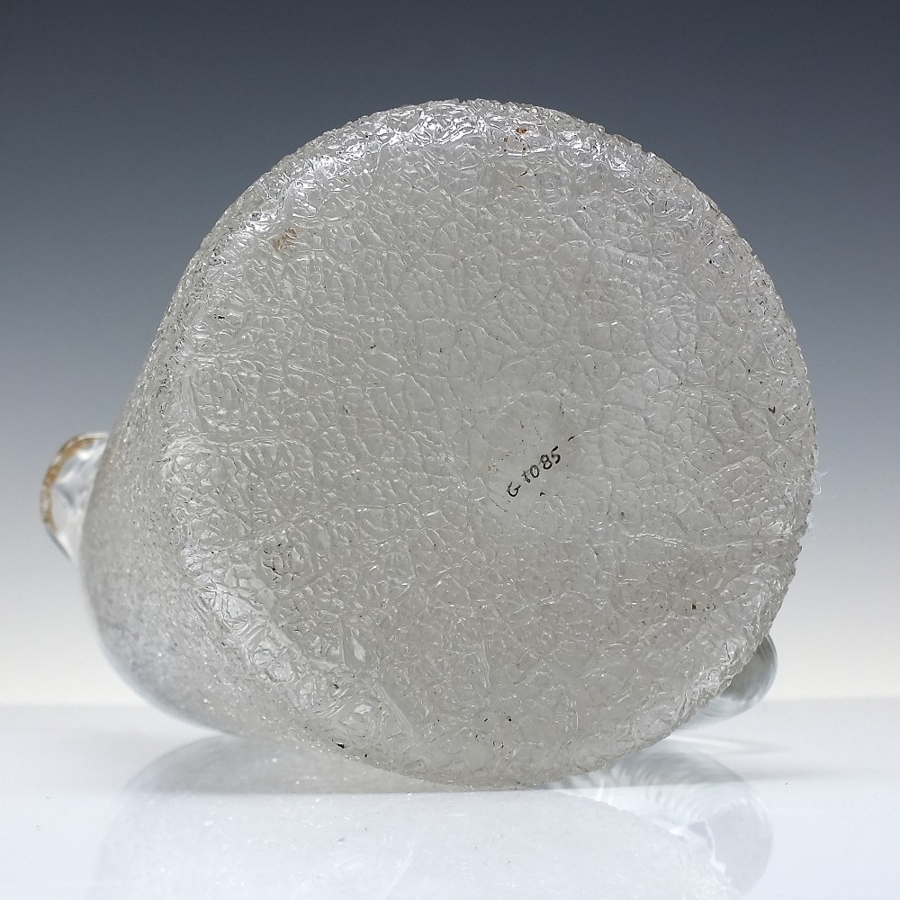 A late 19th-century clear overshot glass water jug featuring a textured ice-like body, a twisted applied glass handle, and a subtle gilded rim. View IV