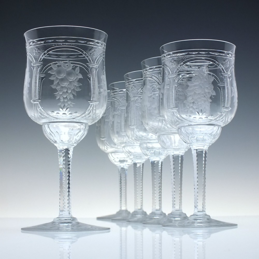 A Rare Set of Six Art Nouveau Baccarat Vallee Large Red Wine Goblets c1902-10