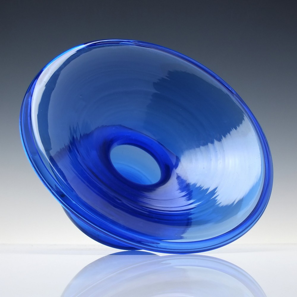 A 19th-century cobalt blue glass spittoon with a wide flared rim and a rounded bulbous base. View II