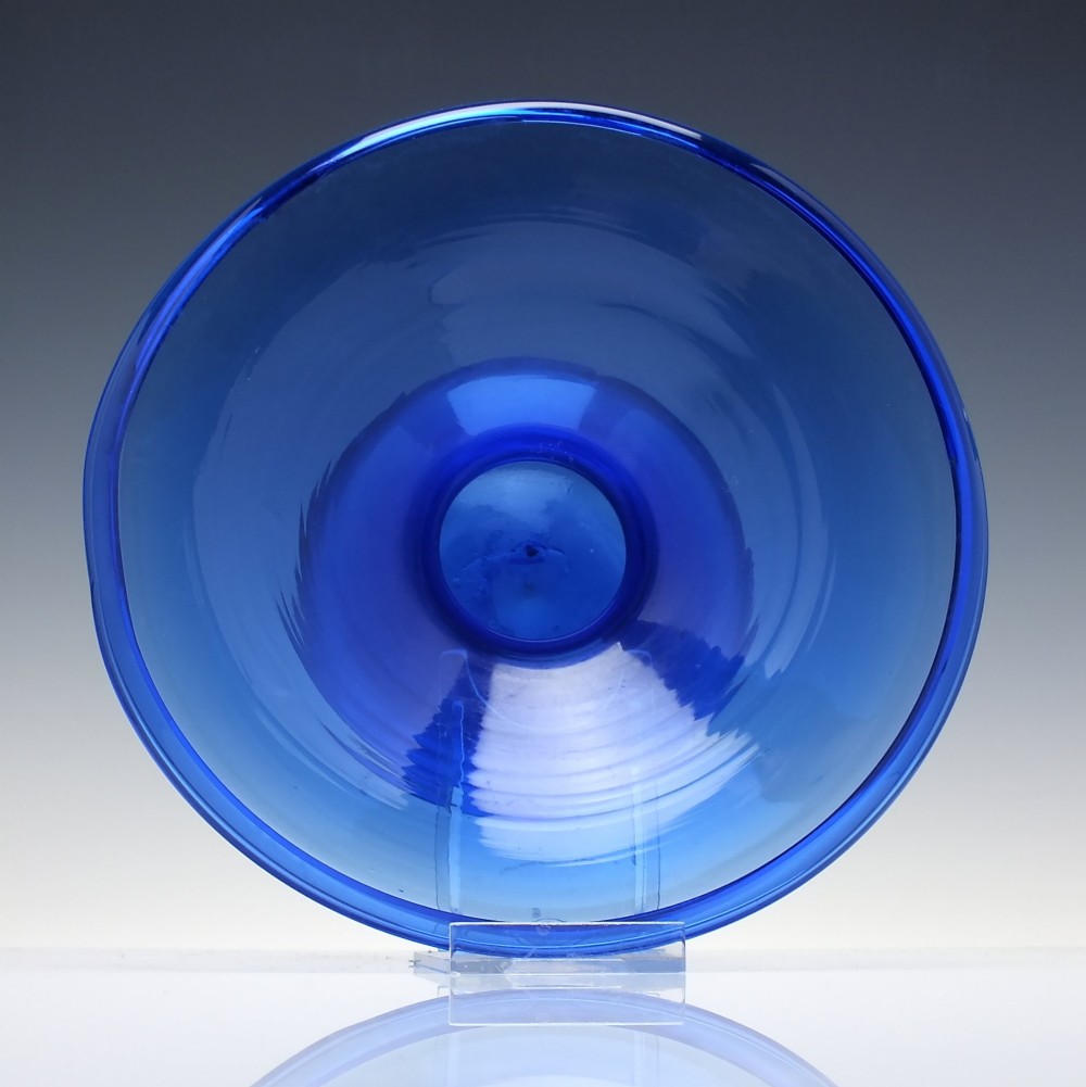 A 19th-century cobalt blue glass spittoon with a wide flared rim and a rounded bulbous base. View III