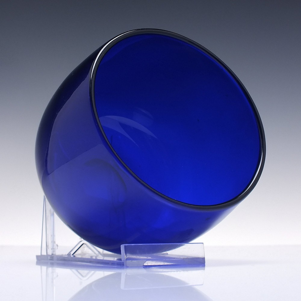 A Victorian cobalt blue glass finger bowl featuring a rounded cylindrical form and a smooth rim. View II