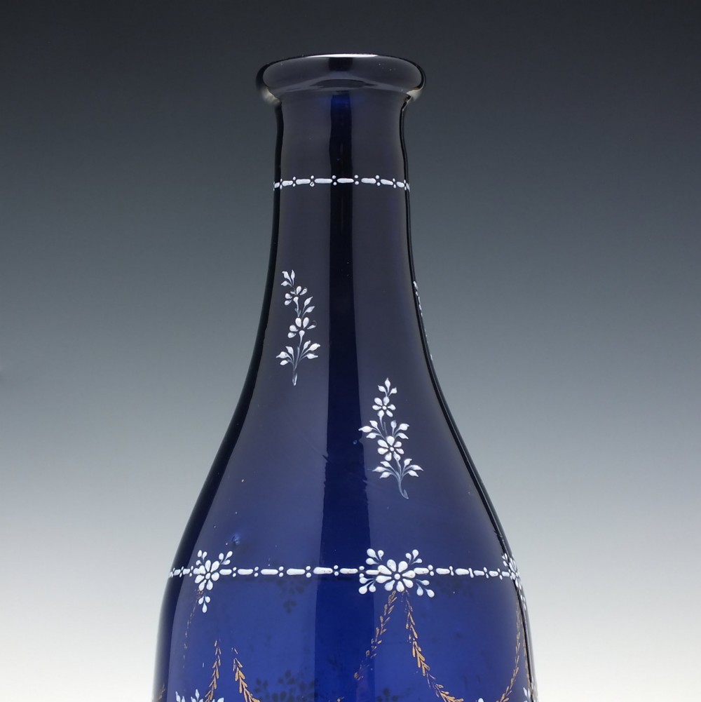 19th Century Enamelled Bohemian Blue Glass Taper Decanter c1820-30 View IV