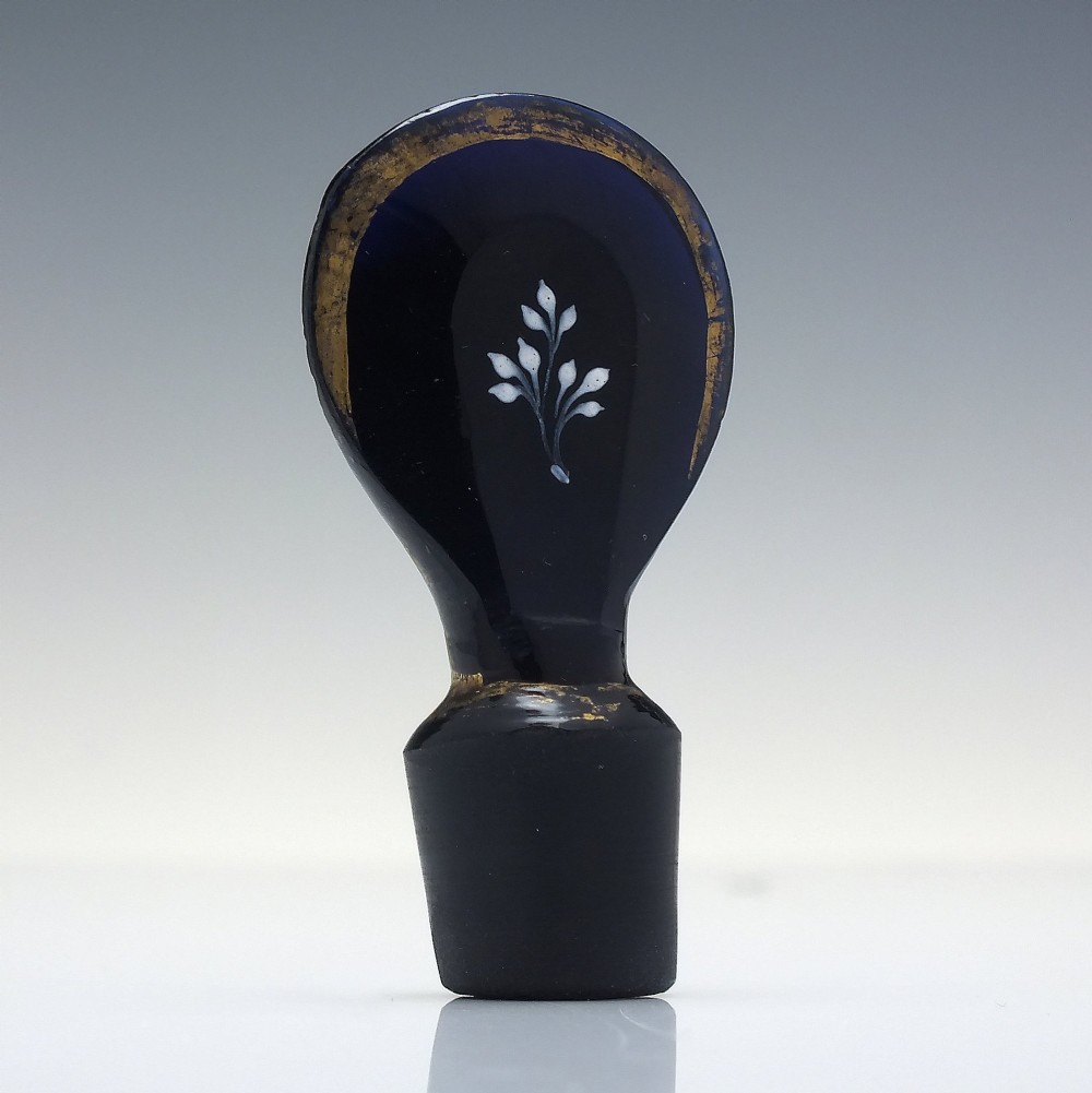 19th Century Enamelled Bohemian Blue Glass Taper Decanter c1820-30 View VII