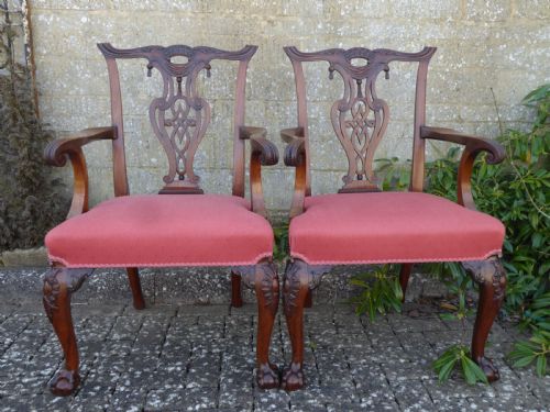 pair of chippendale style carvers circa 1890 - CATEGORY: ANTIQUE CHAIRS - DATED 1890