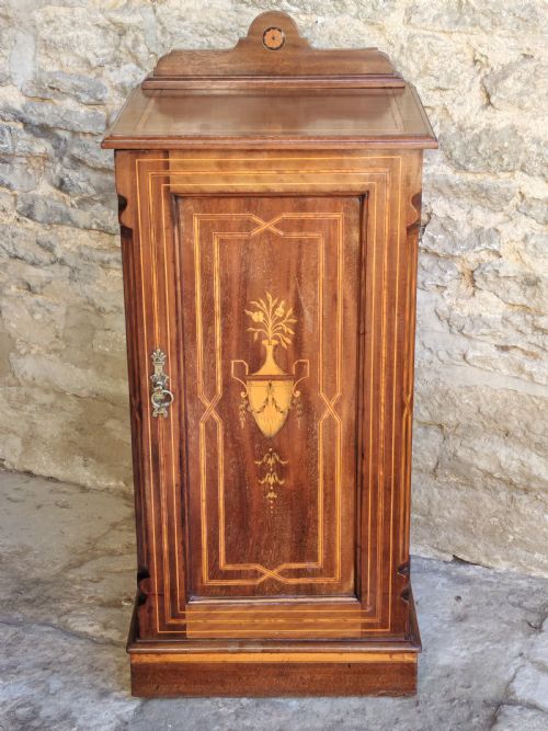 victorian mahogany and marquetry bedside cabinet - CATEGORY: ANTIQUE CUPBOARDS - DATED VICTORIAN