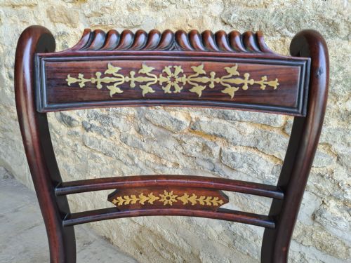 SET OF FOUR BRASS INLAID CHAIRS CIRCA 1820 - ADDITIONAL PHOTO 4