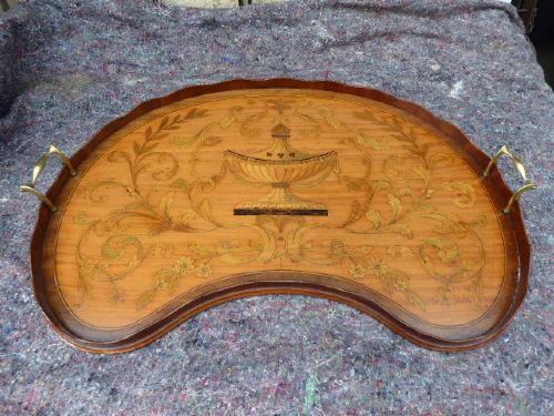SATINWOOD AND MARQUETRY TRAY BY EDWARDS AND ROBERTS