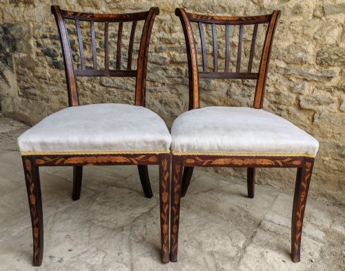 PAIR OF MARQUETRY SIDE CHAIRS CIRCA 1820