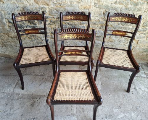 Set of Four Brass Inlaid Dining Chairs Circa 1820